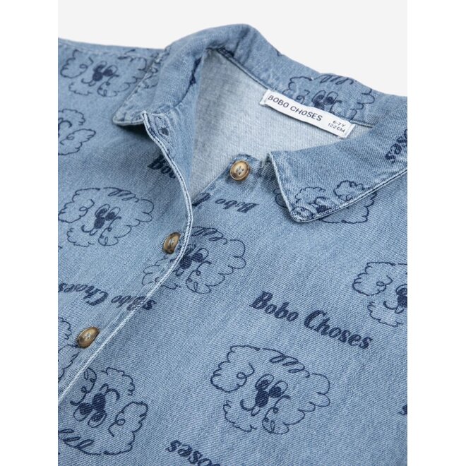 Bobo Choses | Pickle The Dog All Over Denim Shirt Prussian Blue