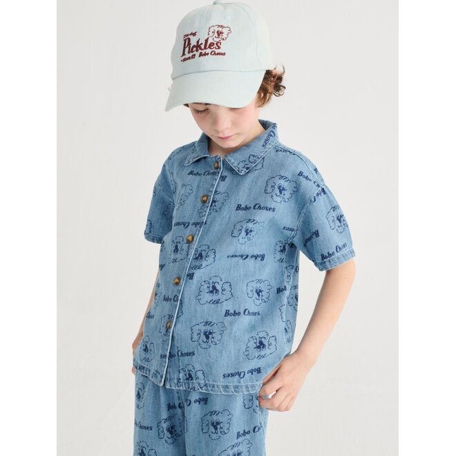 Bobo Choses | Pickle The Dog All Over Denim Shirt Prussian Blue