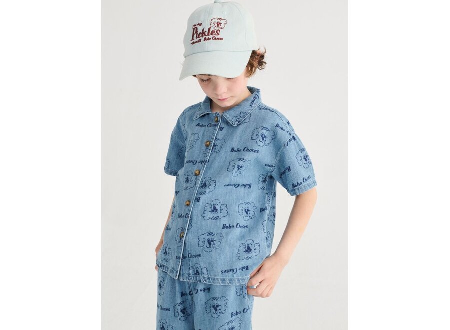 Bobo Choses | Pickle The Dog All Over Denim Shirt Prussian Blue