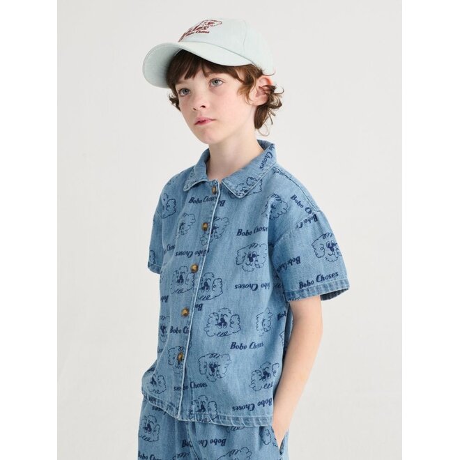 Bobo Choses | Pickle The Dog All Over Denim Shirt Prussian Blue