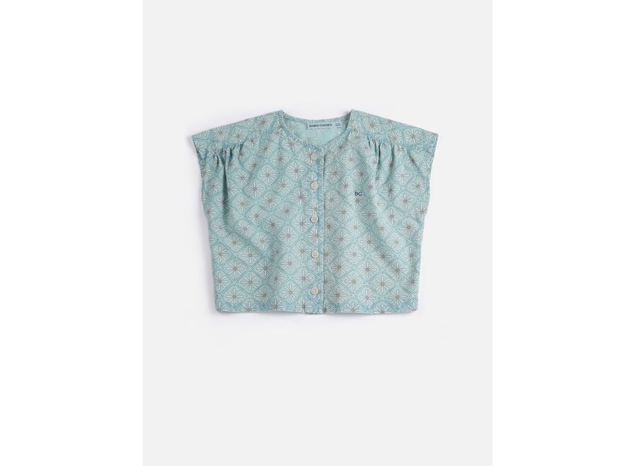 Daisy Mosaic All Over Woven Top Light Blue