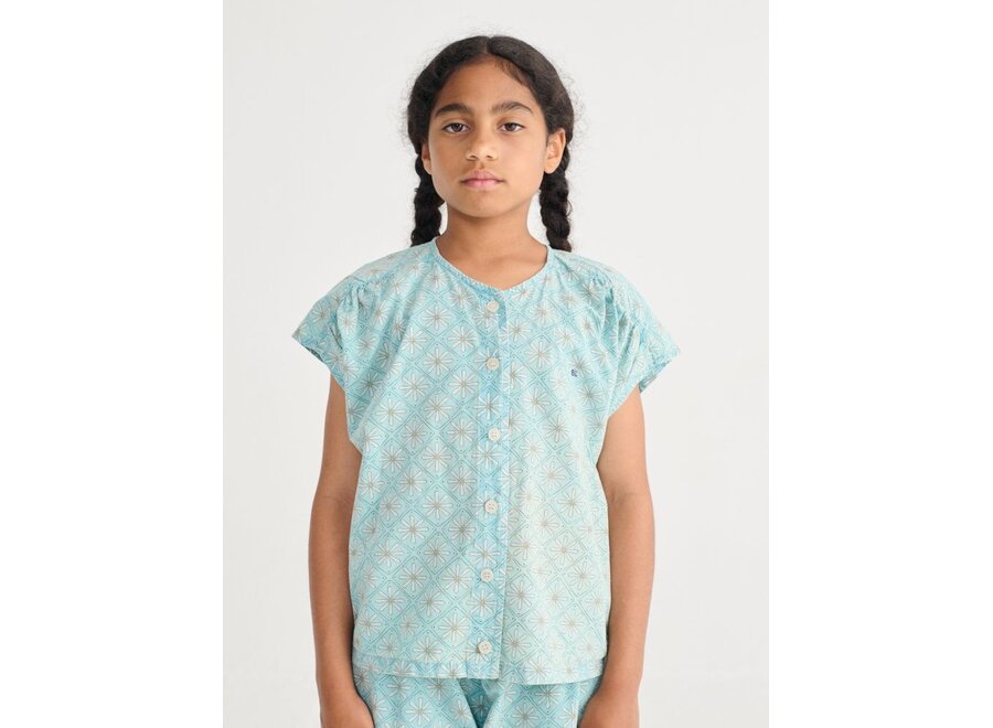 Bobo Choses | Daisy Mosaic All Over Woven Top Light Blue