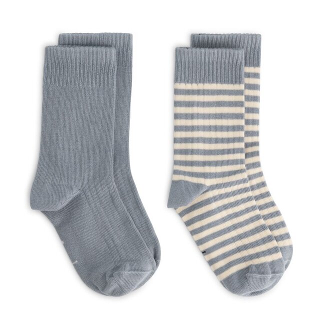 Gray Label | Ribbed Socks GOTS Stone Grey / Cream (2-pack)