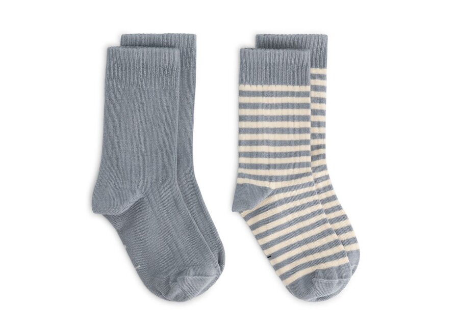 Ribbed Socks GOTS Stone Grey / Cream (2-pack)