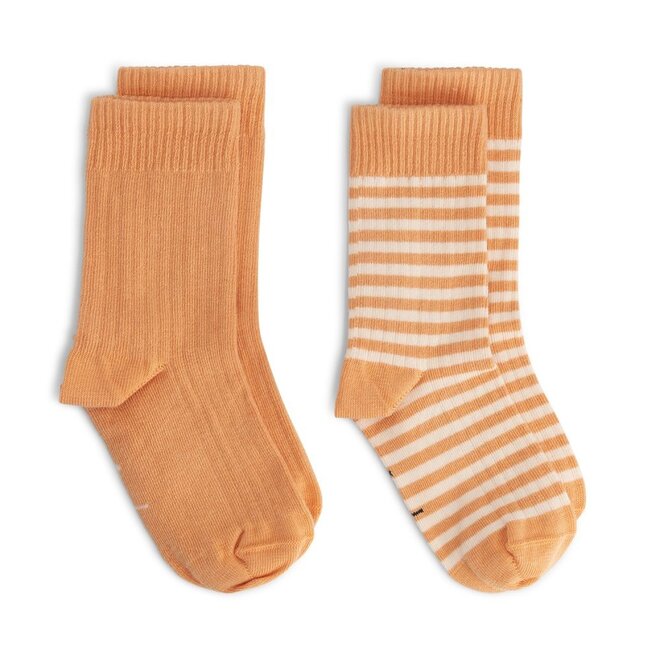 Ribbed Socks GOTS Melon / Cream (2-pack)