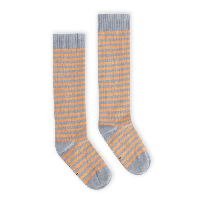 Gray Label | Long Ribbed Socks GOTS Stone Grey / Melon