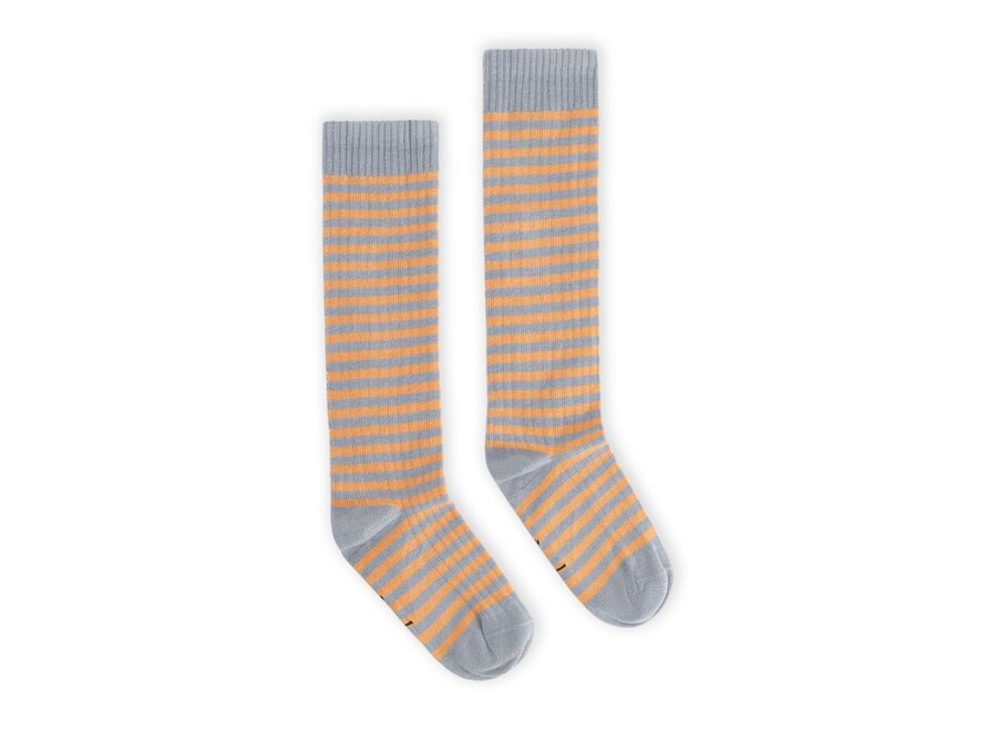Gray Label | Long Ribbed Socks GOTS Stone Grey / Melon