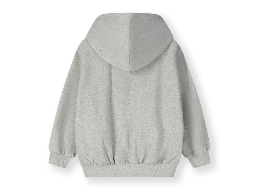 Gray Label | Hooded Cardigan w/ Zip GOTS 15Y Grey Melange / Bright Melon