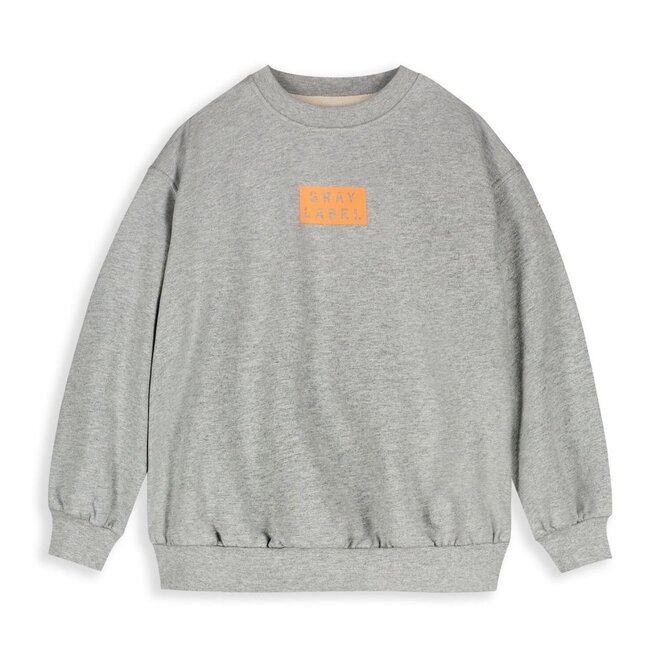 Dropped Shoulder Sweater GOTS 15Y Grey Melange / Bright Melon
