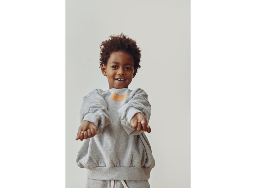 Gray Label | Dropped Shoulder Sweater GOTS 15Y Grey Melange / Bright Melon