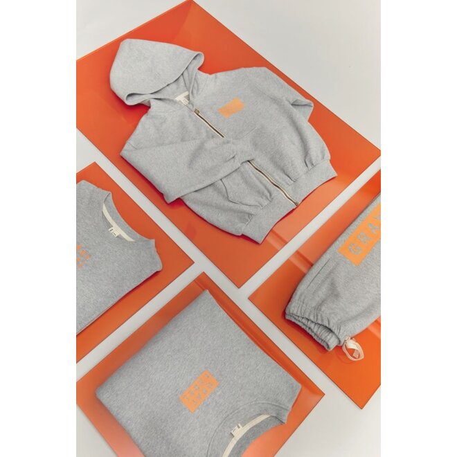 Gray Label | Hooded Cardigan w/ Zip GOTS 15Y Grey Melange / Bright Melon