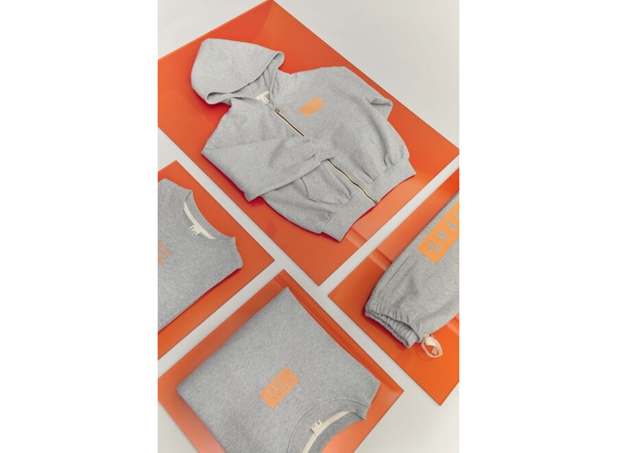 Gray Label | Hooded Cardigan w/ Zip GOTS 15Y Grey Melange / Bright Melon