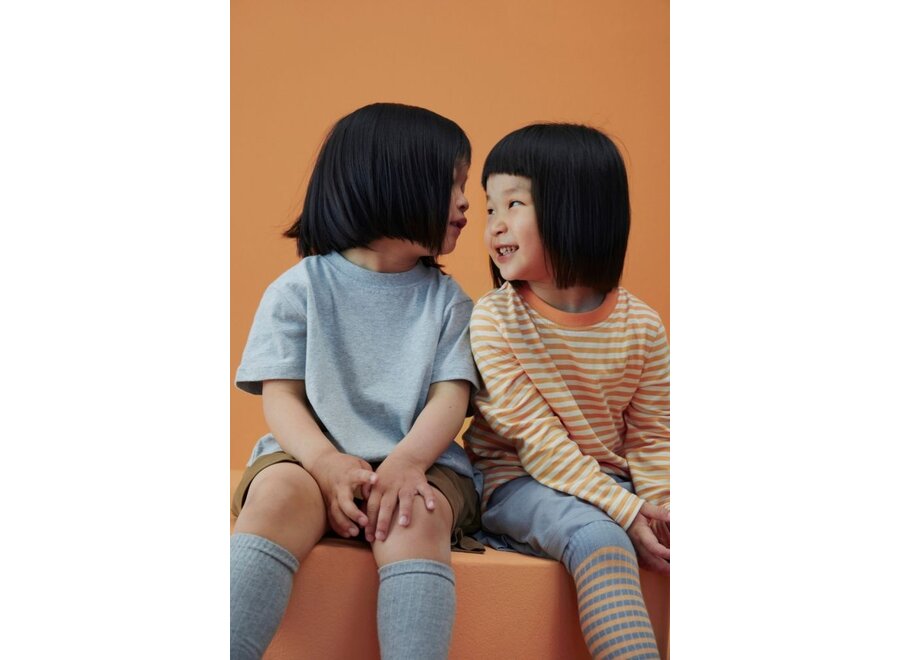 Gray Label | Long Ribbed Socks GOTS Stone Grey / Melon