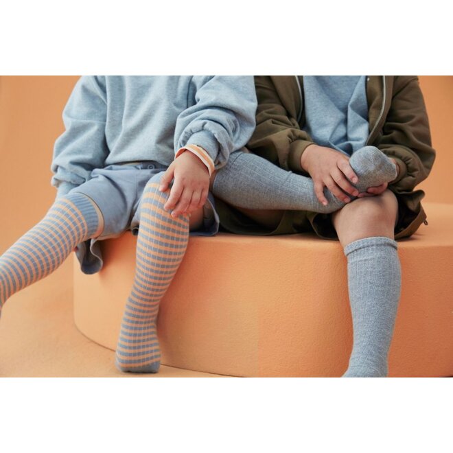 Gray Label | Long Ribbed Socks GOTS Stone Grey / Melon