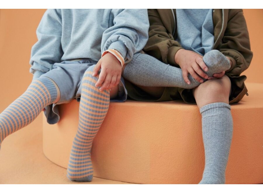 Gray Label | Long Ribbed Socks GOTS Stone Grey / Melon