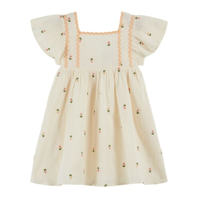 Emile et Ida | All Over Embroidered Jurk Creme