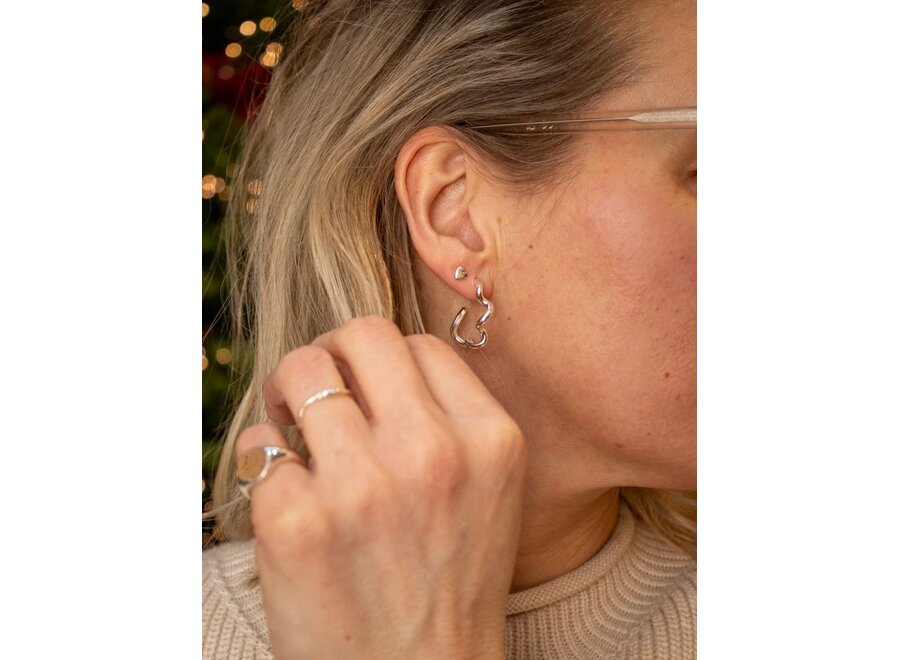 Enamel | Heart Zilveren Studs Oorbellen