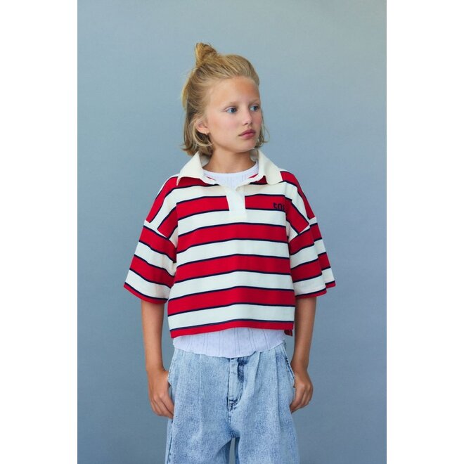 The New Society | Acacia Teen Polo Tulip Red & Midnight Stripes