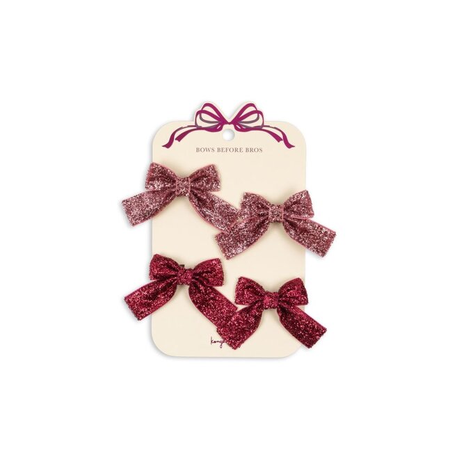 Konges Sløjd | 4 Pack Glitter Bow Hair Clips Pink Mix