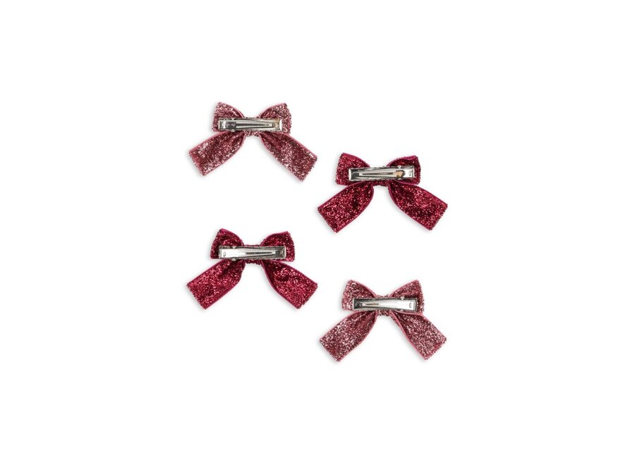 Konges Sløjd | 4 Pack Glitter Bow Hair Clips Pink Mix
