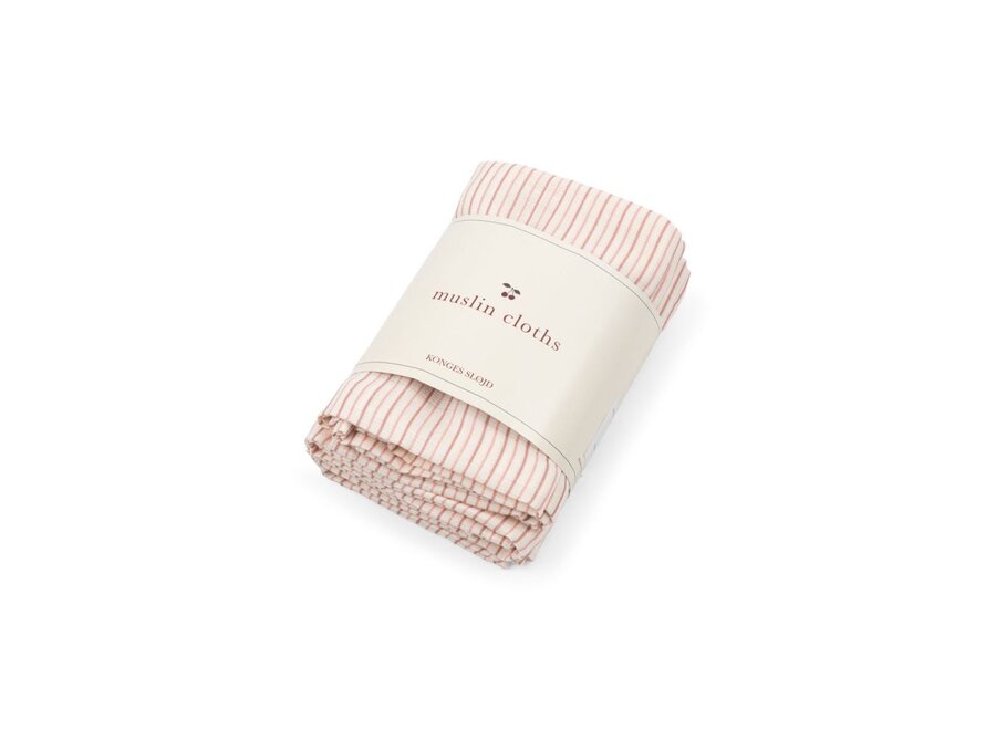 3 Pack Muslin Cloth Gots Stripie Petite Rose