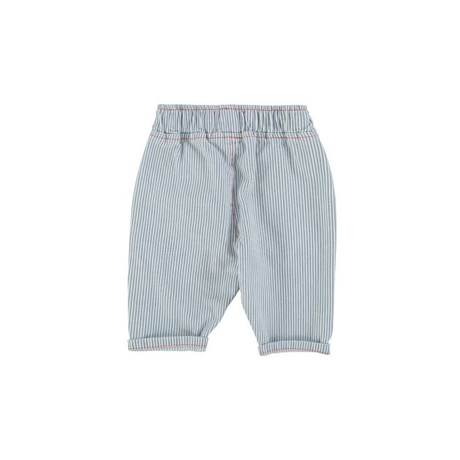 Piupiuchick | Unisex Baby Trousers Ecru With Indigo Stripes