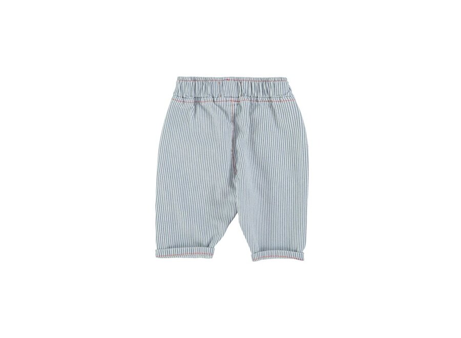 Piupiuchick | Unisex Baby Trousers Ecru With Indigo Stripes