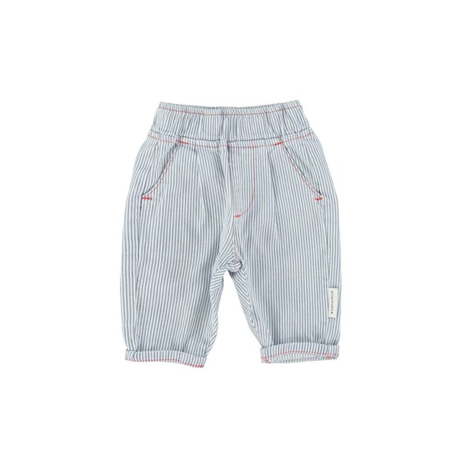 Unisex Baby Trousers Ecru With Indigo Stripes
