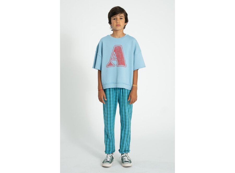 Piupiuchick | Short Sleeve Sweatshirt Blue With "A" Print