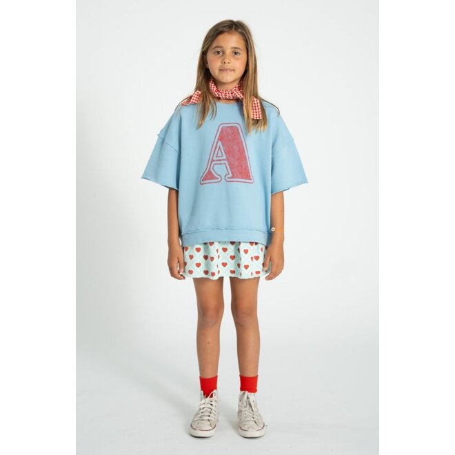 Piupiuchick | Short Sleeve Sweatshirt Blue With "A" Print
