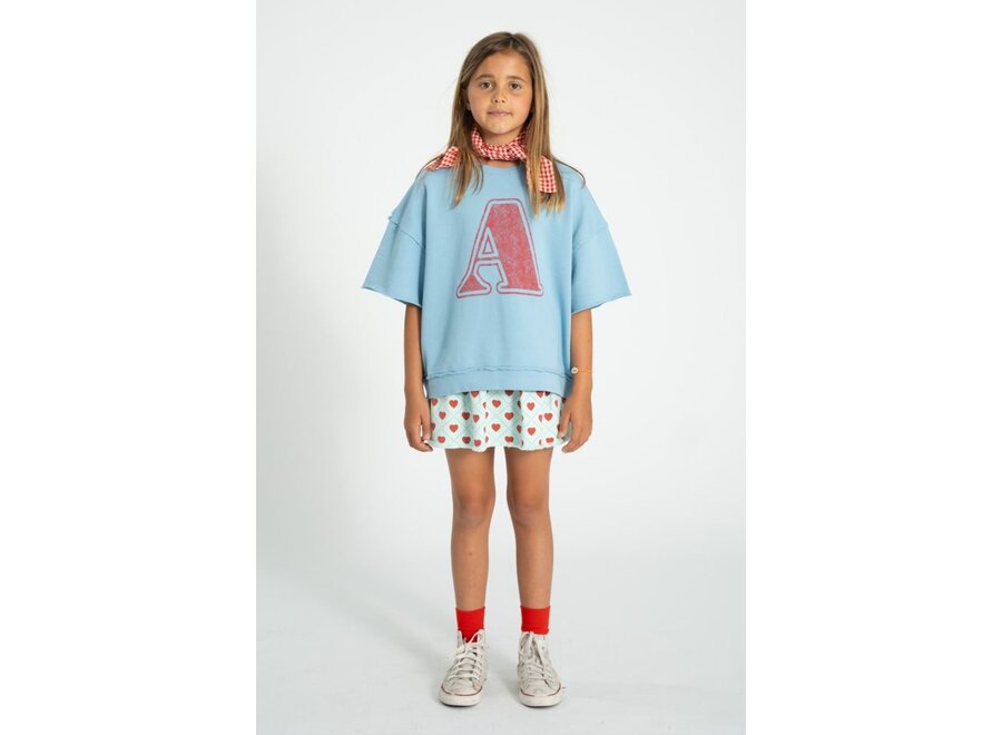 Piupiuchick | Short Sleeve Sweatshirt Blue With "A" Print