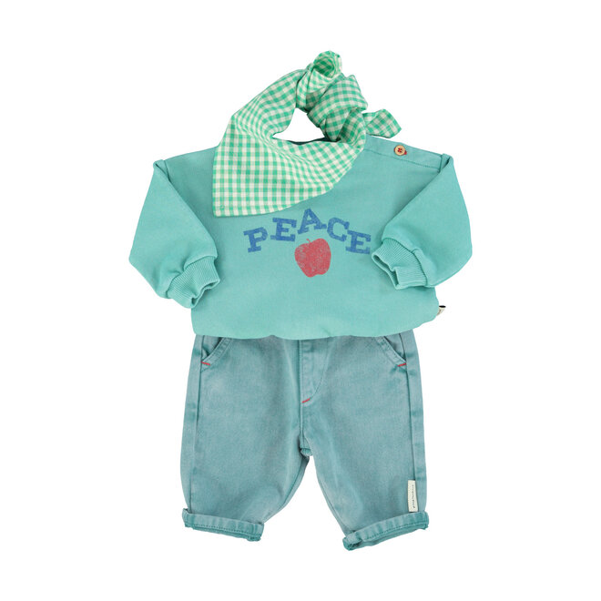 Piupiuchick | Baby Sweatshirt Turquoise With "Peace" Print