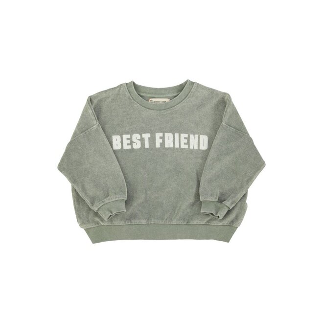 Piupiuchick | Sweatshirt Washed Green With "Best Friend" Print