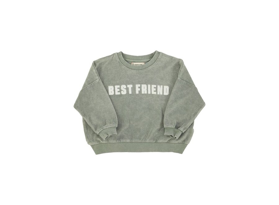 Piupiuchick | Sweatshirt Washed Green With "Best Friend" Print