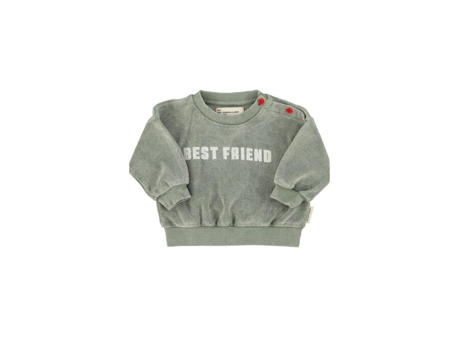 Baby Sweatshirt Washed Green With "Best Friend" Print