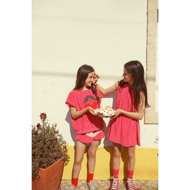 Piupiuchick | Short Dress With Collar Pink With Black Hearts Allover