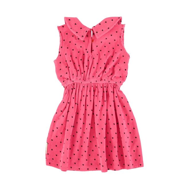 Piupiuchick | Short Dress With Collar Pink With Black Hearts Allover