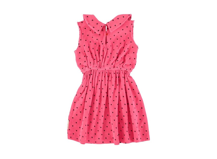 Piupiuchick | Short Dress With Collar |Pink With Black Hearts Allover