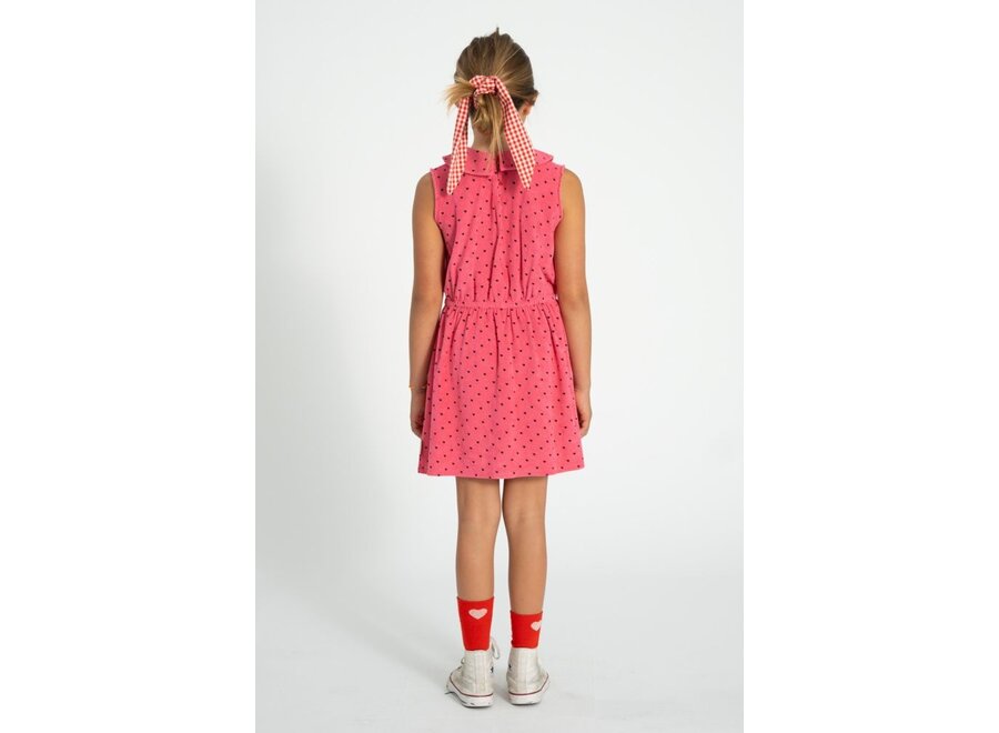Piupiuchick | Short Dress With Collar |Pink With Black Hearts Allover