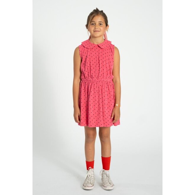 Piupiuchick | Short Dress With Collar Pink With Black Hearts Allover