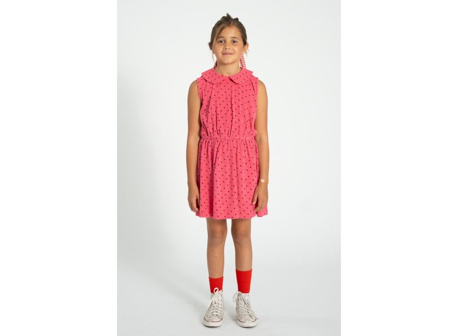 Piupiuchick | Short Dress With Collar |Pink With Black Hearts Allover