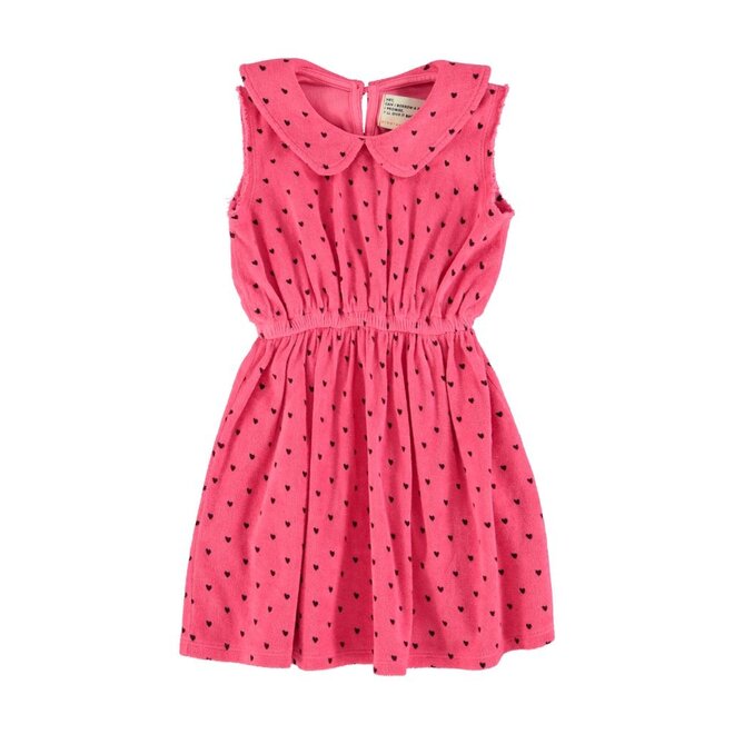 Short Dress With Collar Pink With Black Hearts Allover