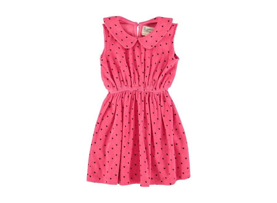 Piupiuchick | Short Dress With Collar |Pink With Black Hearts Allover