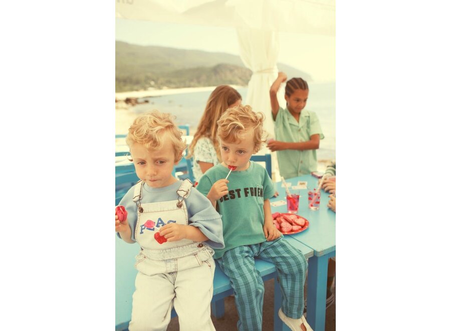 Piupiuchick | Dungarees Washed Light Blue Denim With "Peace" Print