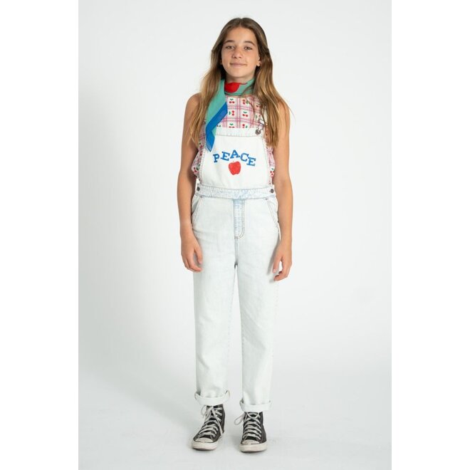 Piupiuchick | Dungarees Washed Light Blue Denim With "Peace" Print