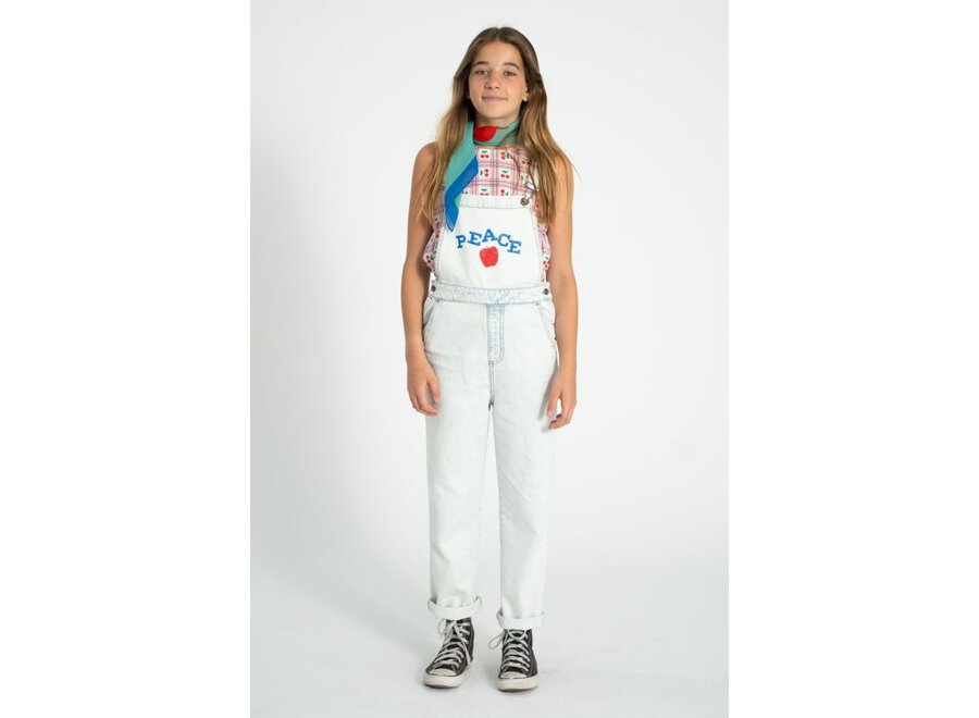 Piupiuchick | Dungarees Washed Light Blue Denim With "Peace" Print