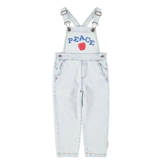 Piupiuchick | Dungarees Washed Light Blue Denim With "Peace" Print