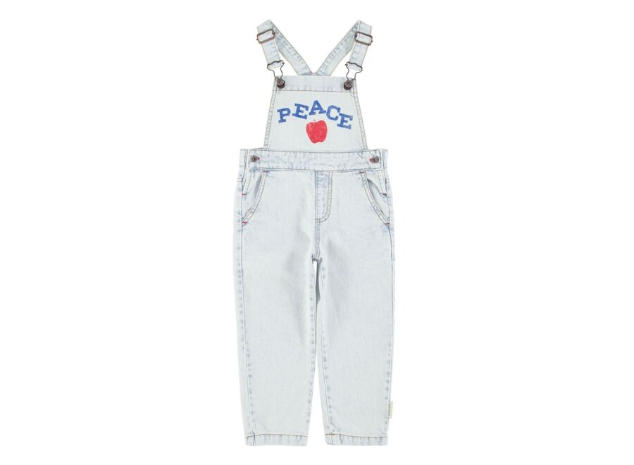 Piupiuchick | Dungarees Washed Light Blue Denim With "Peace" Print