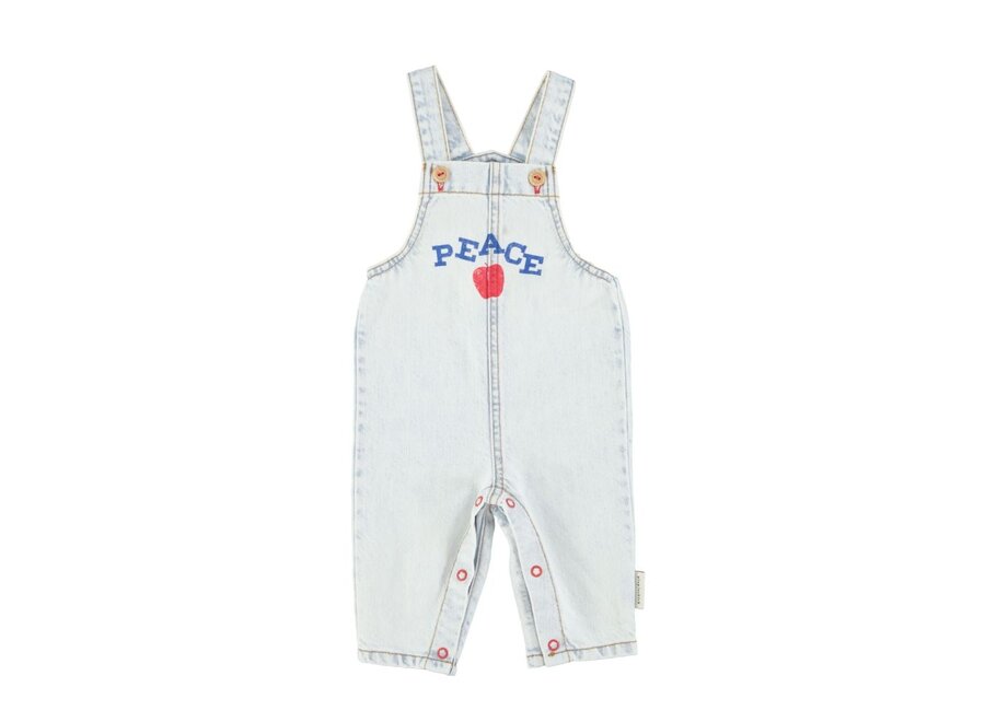 Piupiuchick | Baby Dungarees Washed Light Blue Denim With "Peace" Print