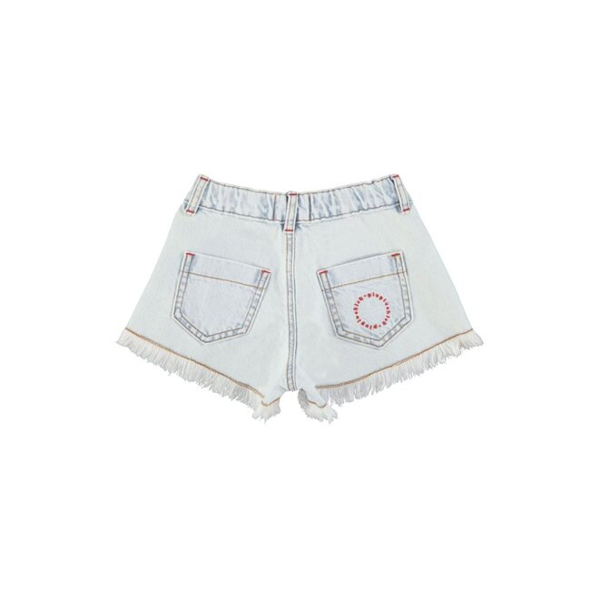 Piupiuchick | Shorts With Fringes Washed Light Blue Denim